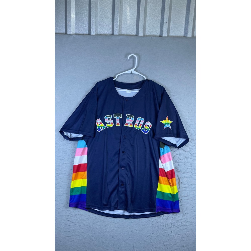 Houston Astros Baseball Jersey Mens XL Navy Blue Excellent Pride Rainbow 24